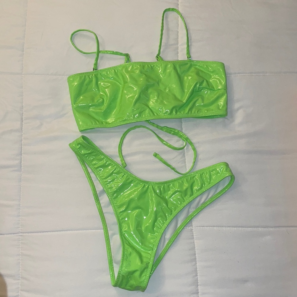 Lime green latex bikini